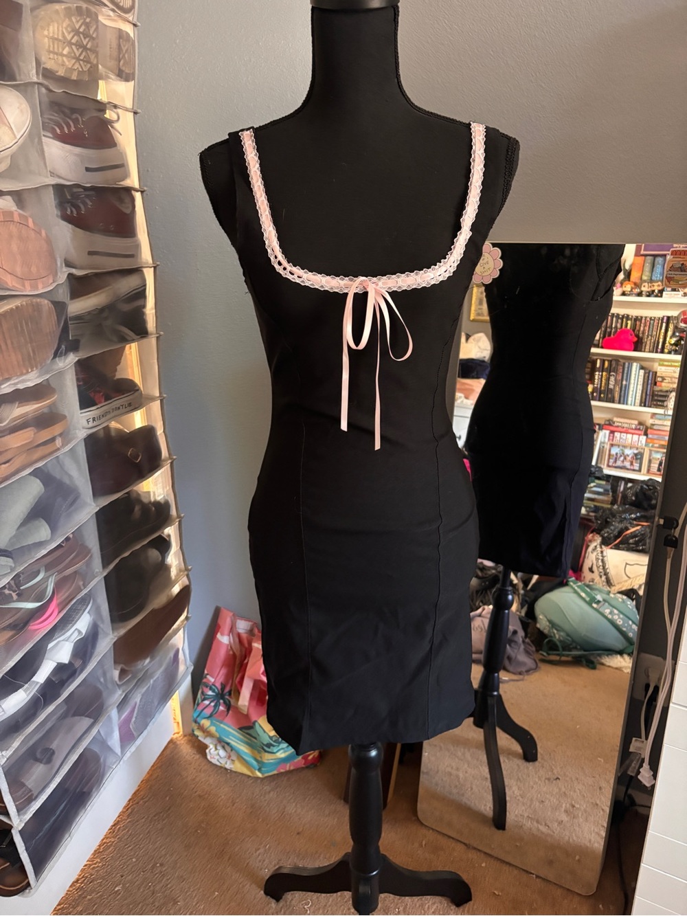 Windsor Black Mini Dress with Pink Trim